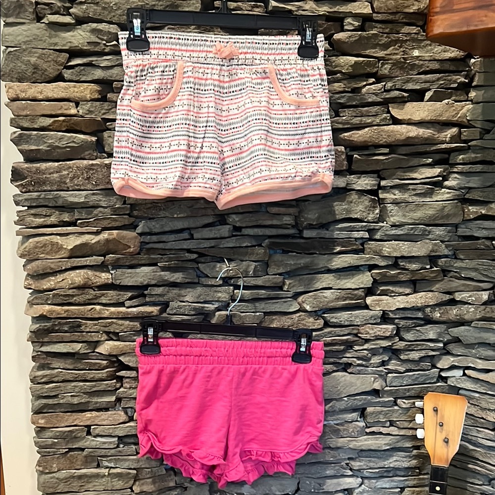 Two pack!! Pink and Patterned Kids Shorts and all pink ruffle shirts!!